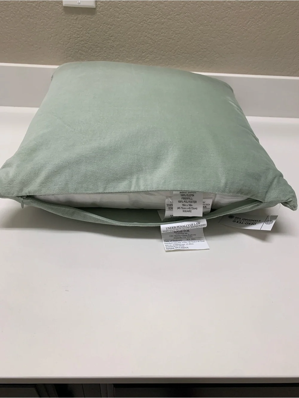 WORLD MARKET Velvet Throw Pillow Sage Green 18” Square